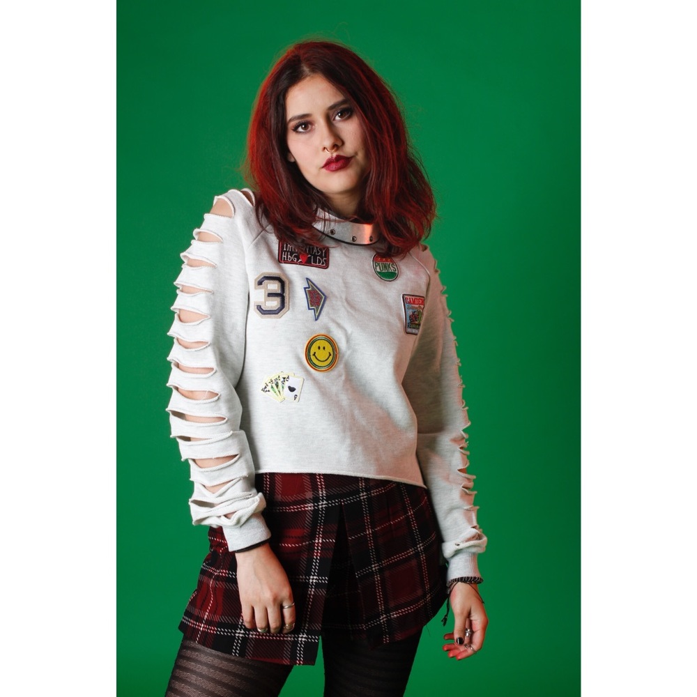 Dolls Kill Camden Patched Shredded Sweatshirt